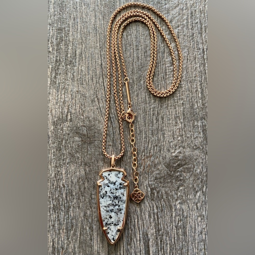 Kendra Scott Kimmy Necklace Rose Gold Gray Granite Stone